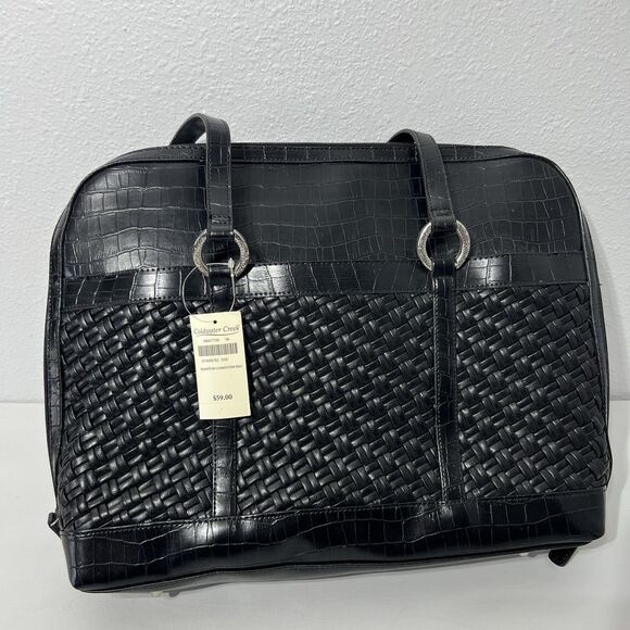Coldwater Creek Handbags - Coldwater Creek Hampton Computer Bag Black Woven Faux Leather Briefcase Office